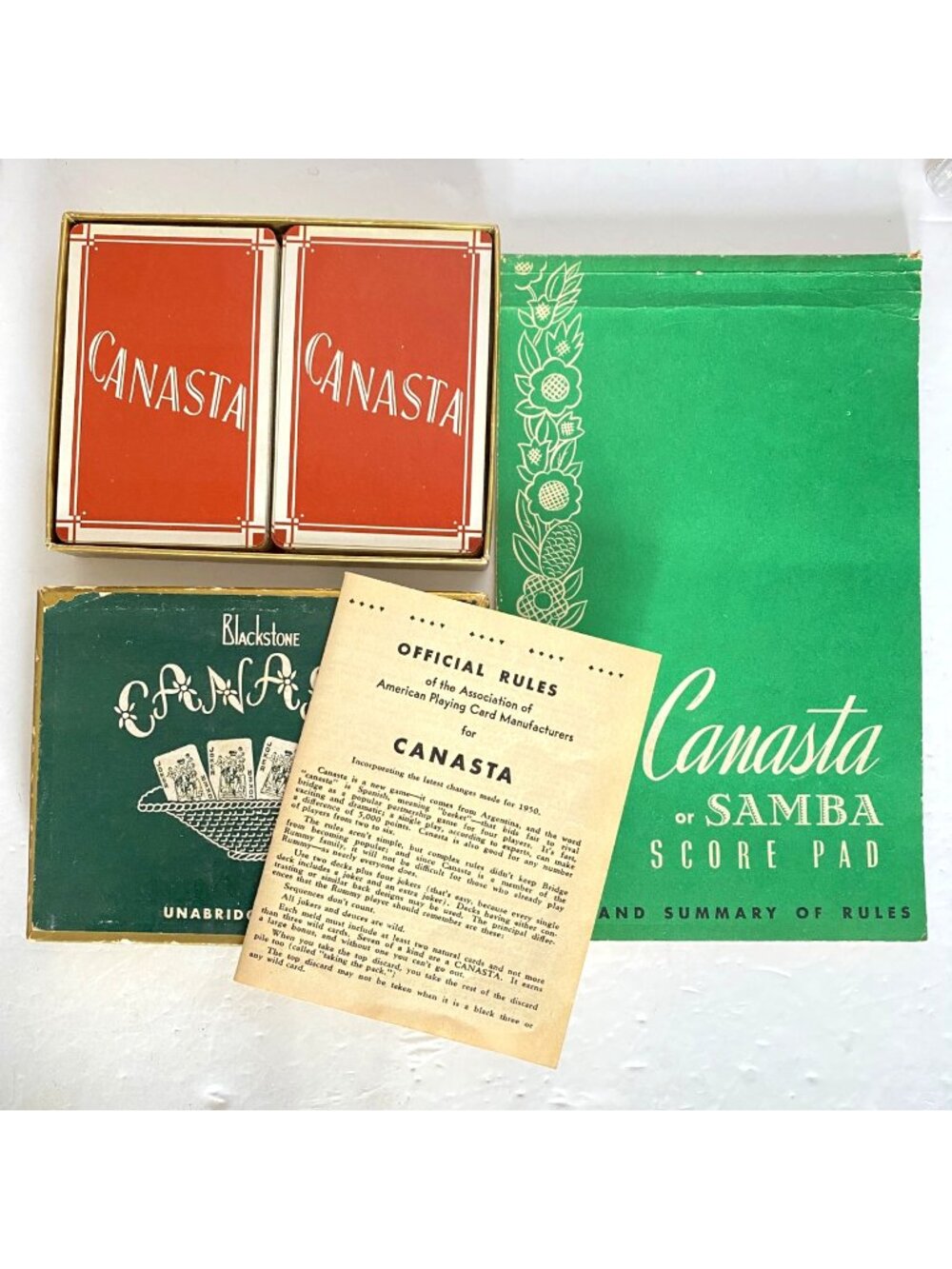 Vintage 1950s Blackstone Canasta Card Game Set With Score Pad and Instructions